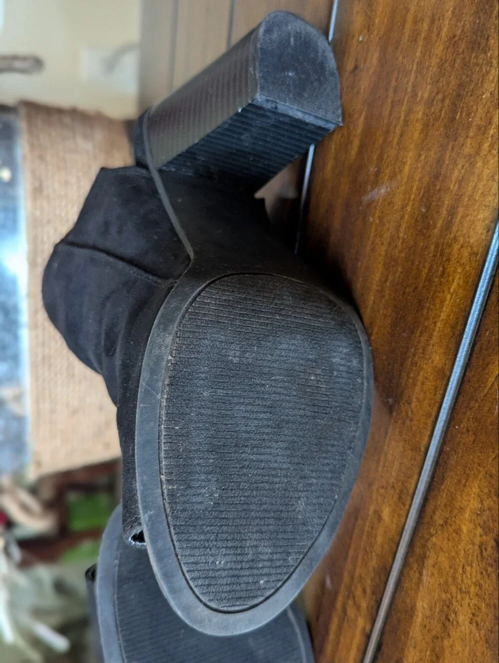 Madden Girl Black Suede Peep Toe Block Heel Ankle Booties Size 10